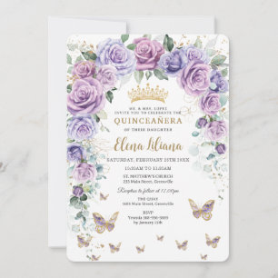 Invitation Chic violet Lavande Lavande Flore Arc Quinceañera