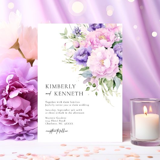Invitation Chic violet lavande rose violet Mariage floral