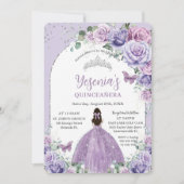Invitation Chic violet Lilac Floral Quinceañera Arc Argent (Devant)
