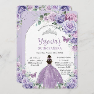 Invitation Chic violet Lilac Floral Quinceañera Arc Argent