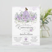 Invitation Chic Violet Lilac Floral Robe Fille Quinceañera XV (Debout devant)