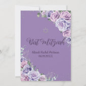 Invitation Chic violet Lilac Floral Roses Bat mitzvah d'argen (Dos)
