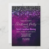 Invitation Chic violet noir gouttes d'argent parties scintill (Devant)