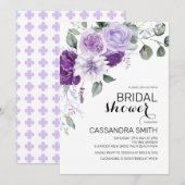 Invitation Chic Violet Purple Floral Greenery Bridal Shower (Devant / Derrière)