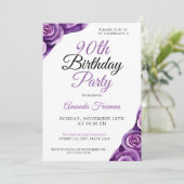 Invitation Chic violet Rose 90e anniversaire (Debout devant)