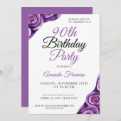 Invitation Chic violet Rose 90e anniversaire (Devant / Derrière)