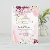Invitation Chic Violet Rose Couronne Quinceañera (Debout devant)