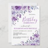 Invitation Chic Violet Rose Floral Botanique Anniversaire (Devant)