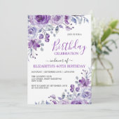 Invitation Chic Violet Rose Floral Botanique Anniversaire (Debout devant)