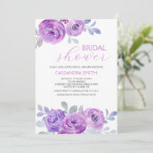 Invitation Chic Violet Rose Greenery Floral Bridal Shower  (Debout devant)