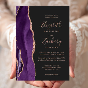 Invitation Chic violet Rose or Agate Dark Mariage
