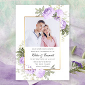 Invitation Chic violet Rose Rustique Floral Mariage Photo