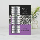 Invitation chic violet triple photo Graduation (Debout devant)