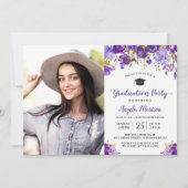Invitation Chic Violet Violet Floral Photo Party (Devant)