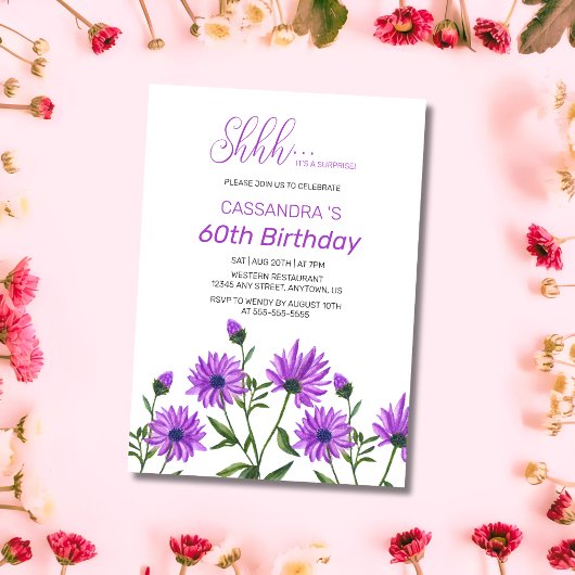 Invitation Chic violet Xeranthemum Floral Surprise Anniversai