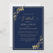 Invitation Chic Virtual Navy Blue & Golden Foliage Mariage (Devant)