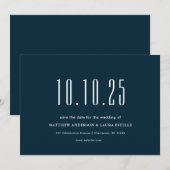 Invitation Chic Votre Mariage Date Marine Bleu Enregistrer La (Devant / Derrière)