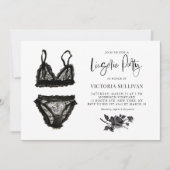 Invitation Chic Watercolor Black Lace Floral Lingerie Party (Devant)