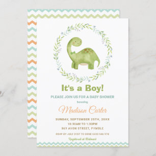 Invitation Chic Watercolor Cute Dinosaur Boy Baby shower