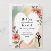 Invitation Chic Watercolor Floral Dusty Bride Groom Wedding (Devant)
