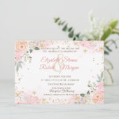 Invitation Chic Watercolor Flowers Snowflakes Wedding  (Debout devant)