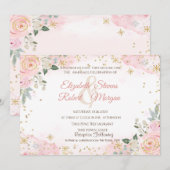 Invitation Chic Watercolor Flowers Snowflakes Wedding  (Devant / Derrière)