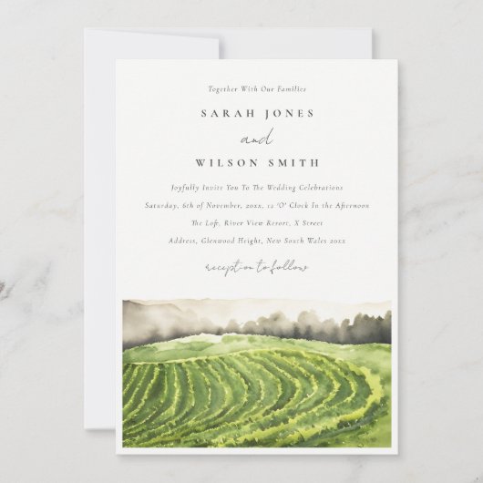 Invitation Chic Watercolor Green Winery Vineyard Mariage (Devant)