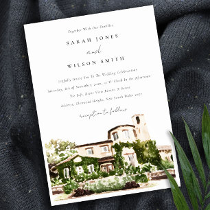 Invitation Chic Watercolor Green Winery Vineyard Mariage