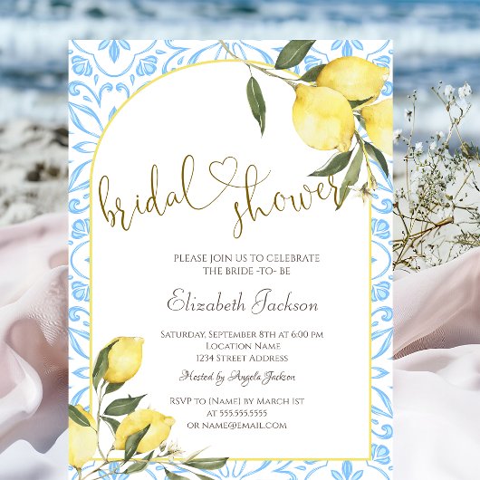 Invitation Chic Watercolor Lemons Bridal Shower 