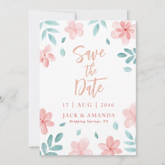 Invitation Chic Watercolor Rose Floral Wedding Enregistrer la (Devant)