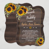 Invitation Chic Watercolor Sunflower Bois Brunch & Bubbly (Devant / Derrière)