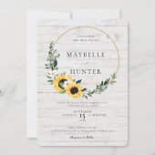 Invitation Chic Watercolor Sunflower Wreath Whitewood Mariage (Devant)