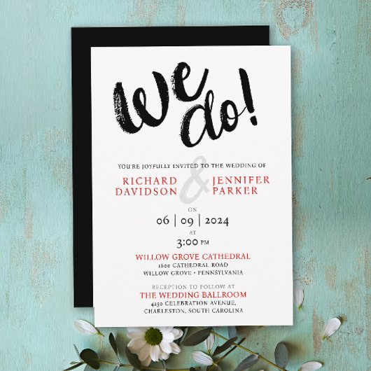 Invitation Chic We Do Black White Red Modern Script Mariage