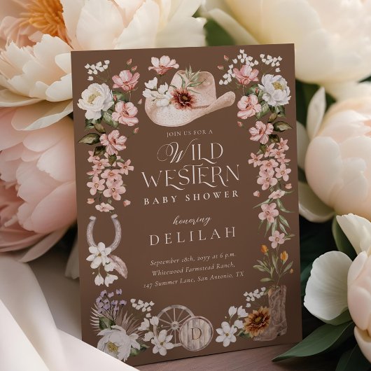Invitation Chic Western Aquarelle Floral Baby shower Cowboy