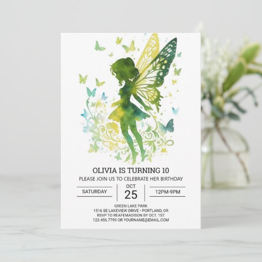 Invitation Chic Whimsical Fairy Anniversaire (Debout devant)