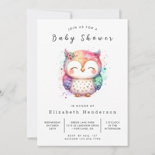 Invitation Chic Whimsical Owl Baby shower (Devant)