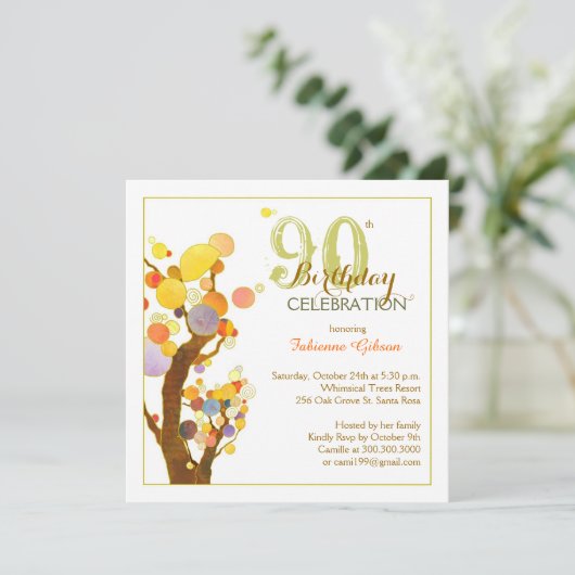 Invitation Chic Whimsical Trees 90e fête d'anniversaire (Debout devant)