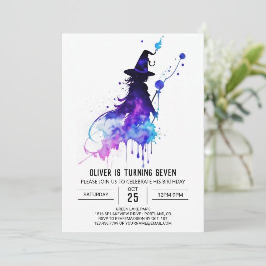 Invitation Chic Whimsical Wizardry Anniversaire (Debout devant)