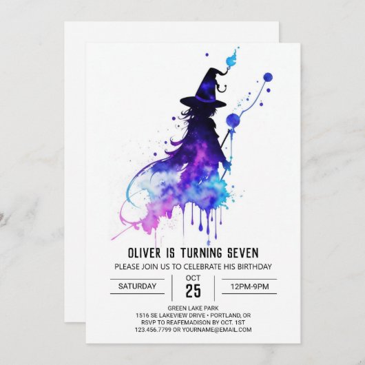 Invitation Chic Whimsical Wizardry Anniversaire (Devant / Derrière)