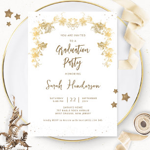 Invitation Chic White et Gold Starry Night Graduation Party