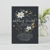 Invitation Chic White Gold Floral Wreath Photo Mariage Brunch (Debout devant)