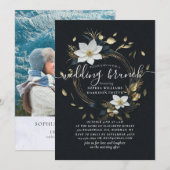 Invitation Chic White Gold Floral Wreath Photo Mariage Brunch (Devant / Derrière)