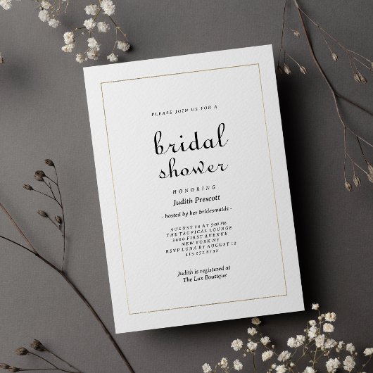 Invitation Chic white gold vintage calligraphy Bridal Shower