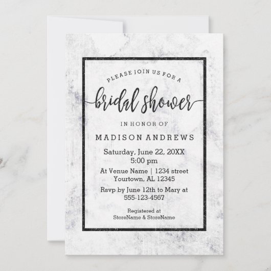 Invitation Chic White & Gris Marbre Bridal (Devant)