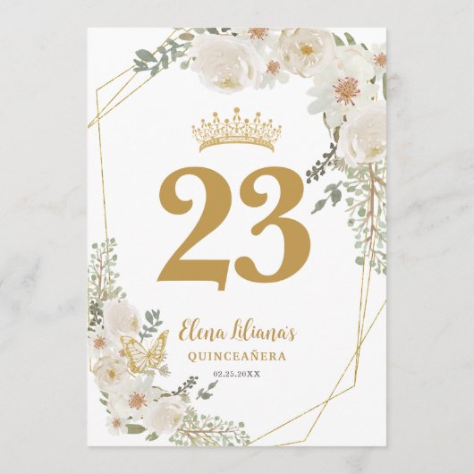 Invitation Chic White Ivory Floral Quinceanera Table Number (Dos)