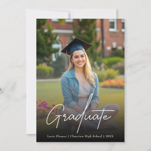 Invitation Chic White Script Lycée collégial diplôme (Devant)