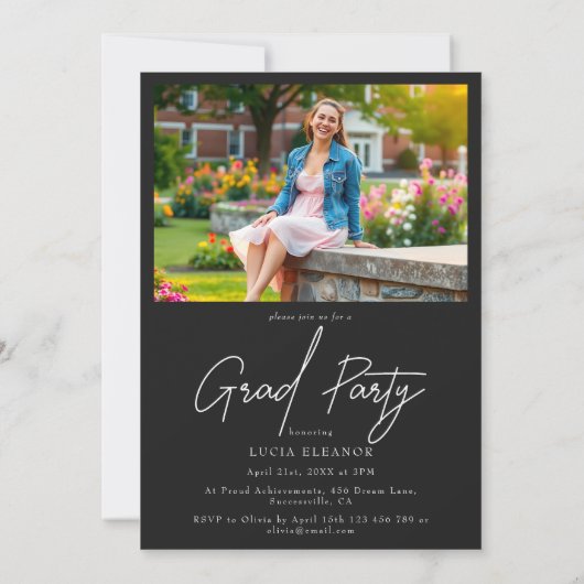 Invitation Chic White Script Lycée collégial diplôme (Dos)