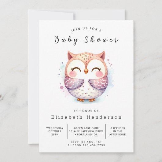 Invitation Chic Wild Owl Baby shower (Devant)