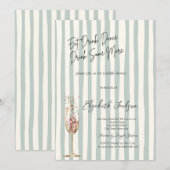 Invitation Chic Wine Glass Confetti Green Striped  (Devant / Derrière)