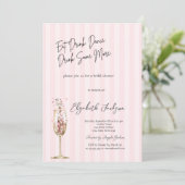 Invitation Chic Wine Glass Confetti Pink Striped (Debout devant)